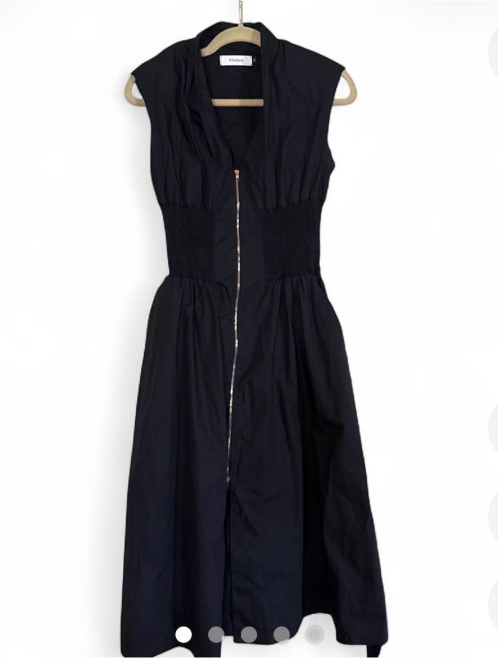Black Cotton Sleeveless Zip-Front Midi Dress with POCKETS